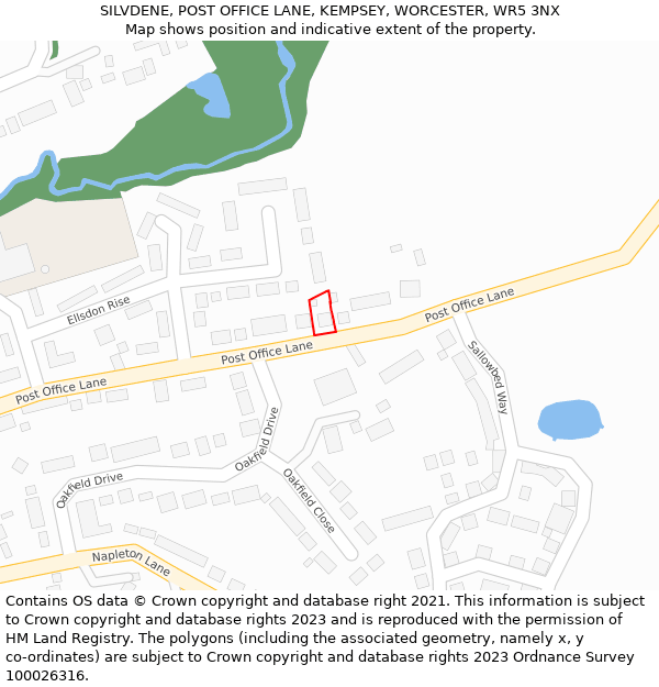 SILVDENE, POST OFFICE LANE, KEMPSEY, WORCESTER, WR5 3NX: Location map and indicative extent of plot