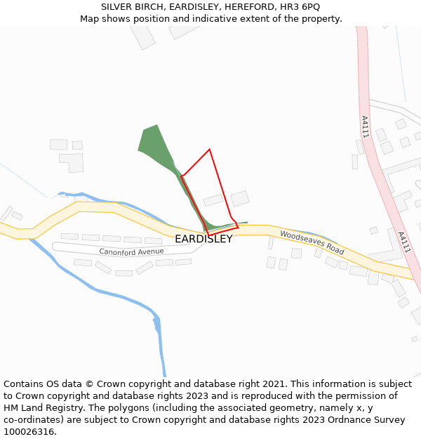 SILVER BIRCH, EARDISLEY, HEREFORD, HR3 6PQ: Location map and indicative extent of plot