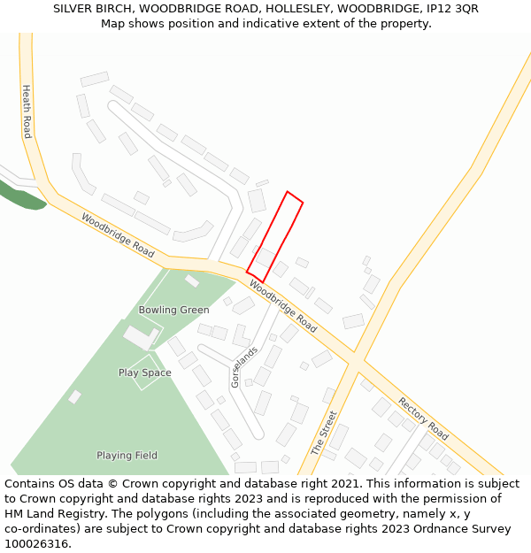 SILVER BIRCH, WOODBRIDGE ROAD, HOLLESLEY, WOODBRIDGE, IP12 3QR: Location map and indicative extent of plot