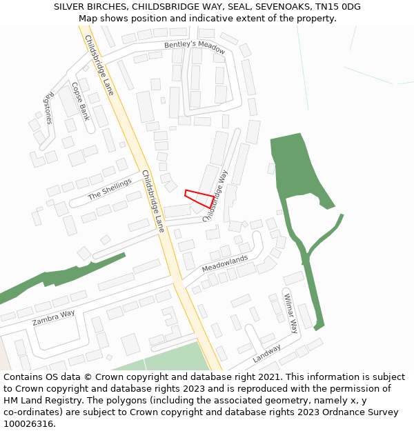 SILVER BIRCHES, CHILDSBRIDGE WAY, SEAL, SEVENOAKS, TN15 0DG: Location map and indicative extent of plot