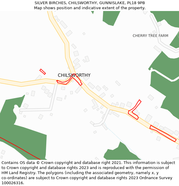 SILVER BIRCHES, CHILSWORTHY, GUNNISLAKE, PL18 9PB: Location map and indicative extent of plot