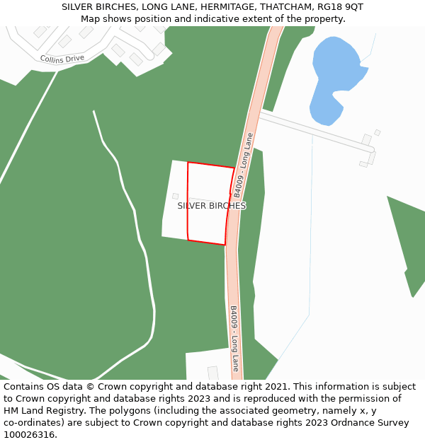 SILVER BIRCHES, LONG LANE, HERMITAGE, THATCHAM, RG18 9QT: Location map and indicative extent of plot