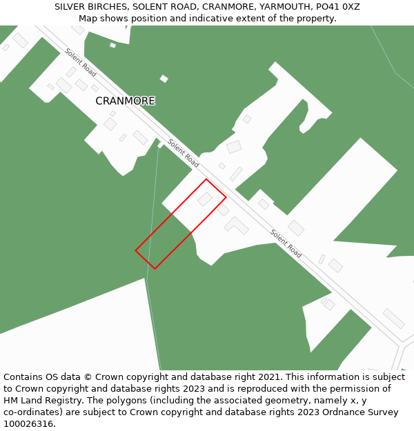 SILVER BIRCHES, SOLENT ROAD, CRANMORE, YARMOUTH, PO41 0XZ: Location map and indicative extent of plot