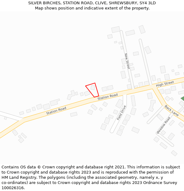 SILVER BIRCHES, STATION ROAD, CLIVE, SHREWSBURY, SY4 3LD: Location map and indicative extent of plot