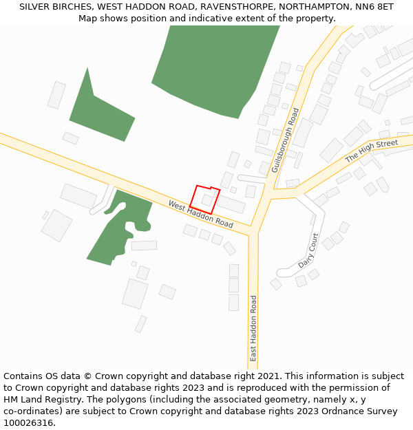 SILVER BIRCHES, WEST HADDON ROAD, RAVENSTHORPE, NORTHAMPTON, NN6 8ET: Location map and indicative extent of plot