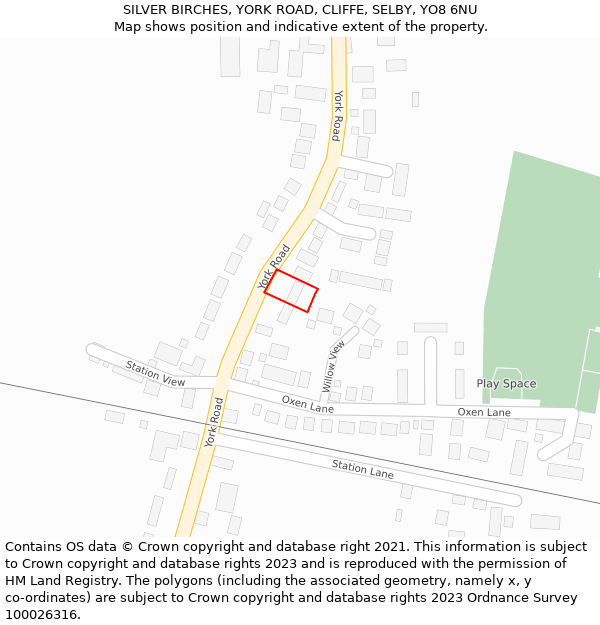 SILVER BIRCHES, YORK ROAD, CLIFFE, SELBY, YO8 6NU: Location map and indicative extent of plot