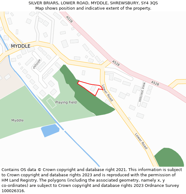 SILVER BRIARS, LOWER ROAD, MYDDLE, SHREWSBURY, SY4 3QS: Location map and indicative extent of plot