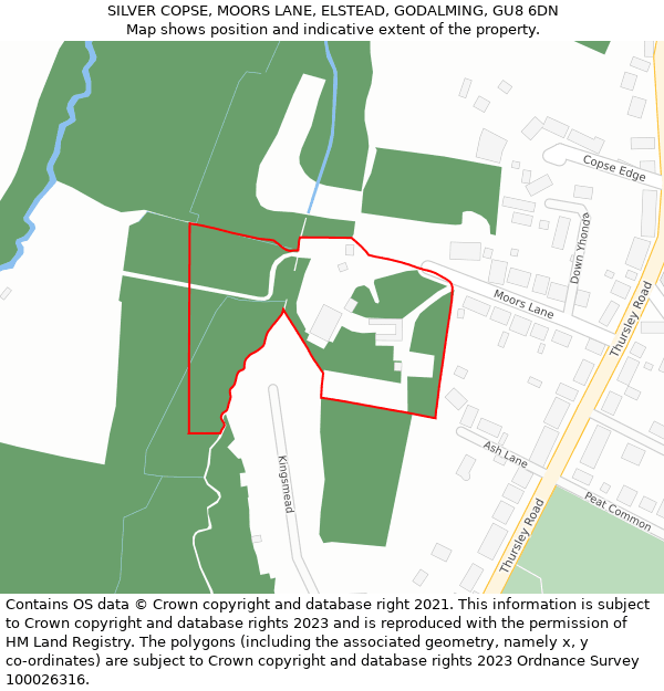 SILVER COPSE, MOORS LANE, ELSTEAD, GODALMING, GU8 6DN: Location map and indicative extent of plot