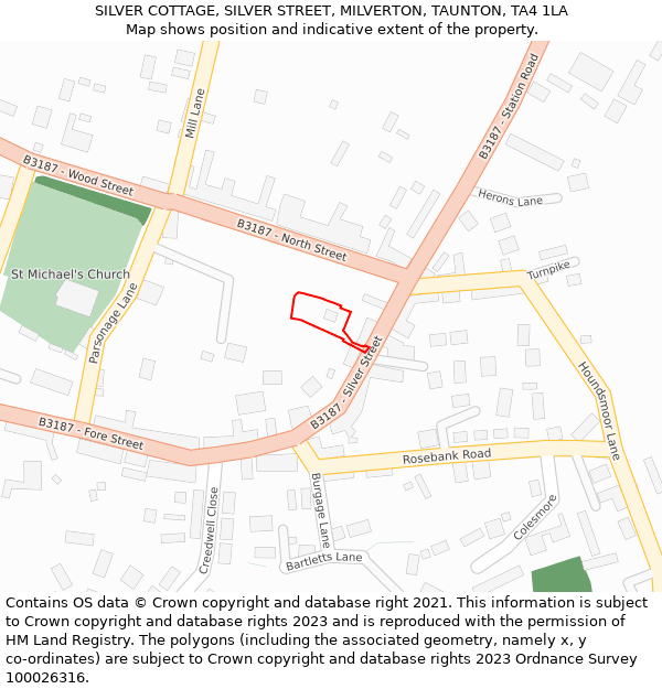 SILVER COTTAGE, SILVER STREET, MILVERTON, TAUNTON, TA4 1LA: Location map and indicative extent of plot