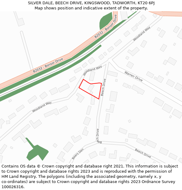 SILVER DALE, BEECH DRIVE, KINGSWOOD, TADWORTH, KT20 6PJ: Location map and indicative extent of plot