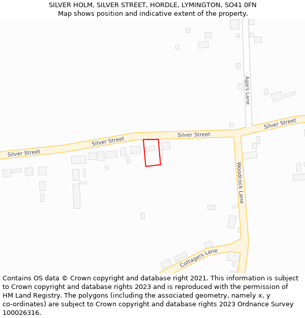 SILVER HOLM, SILVER STREET, HORDLE, LYMINGTON, SO41 0FN: Location map and indicative extent of plot