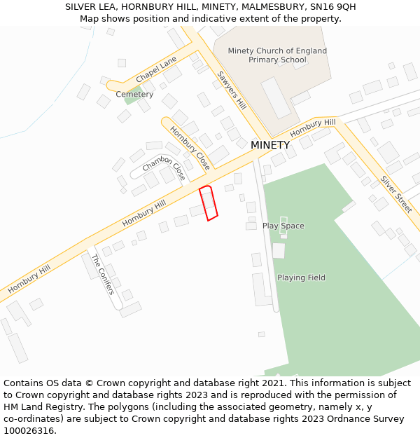 SILVER LEA, HORNBURY HILL, MINETY, MALMESBURY, SN16 9QH: Location map and indicative extent of plot