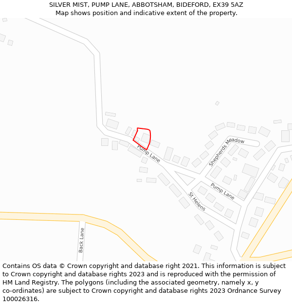 SILVER MIST, PUMP LANE, ABBOTSHAM, BIDEFORD, EX39 5AZ: Location map and indicative extent of plot