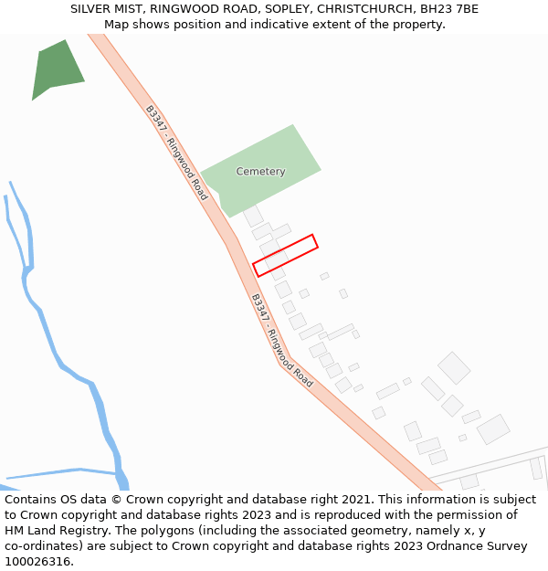 SILVER MIST, RINGWOOD ROAD, SOPLEY, CHRISTCHURCH, BH23 7BE: Location map and indicative extent of plot
