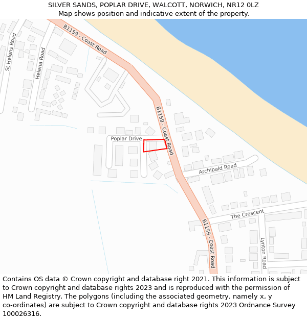 SILVER SANDS, POPLAR DRIVE, WALCOTT, NORWICH, NR12 0LZ: Location map and indicative extent of plot