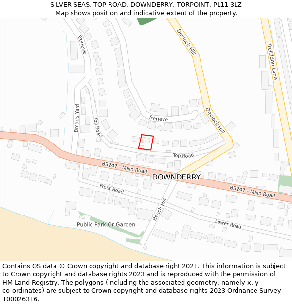 SILVER SEAS, TOP ROAD, DOWNDERRY, TORPOINT, PL11 3LZ: Location map and indicative extent of plot