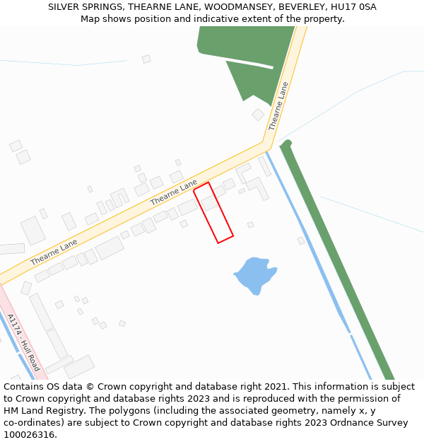 SILVER SPRINGS, THEARNE LANE, WOODMANSEY, BEVERLEY, HU17 0SA: Location map and indicative extent of plot