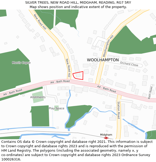 SILVER TREES, NEW ROAD HILL, MIDGHAM, READING, RG7 5RY: Location map and indicative extent of plot