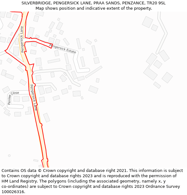 SILVERBRIDGE, PENGERSICK LANE, PRAA SANDS, PENZANCE, TR20 9SL: Location map and indicative extent of plot