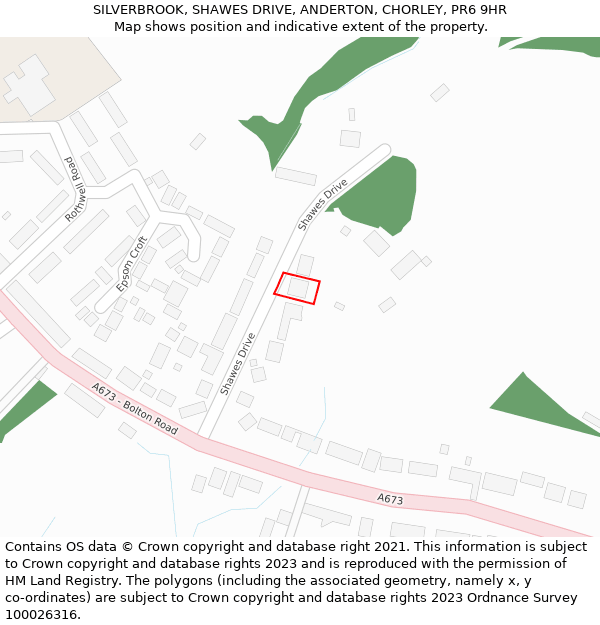 SILVERBROOK, SHAWES DRIVE, ANDERTON, CHORLEY, PR6 9HR: Location map and indicative extent of plot