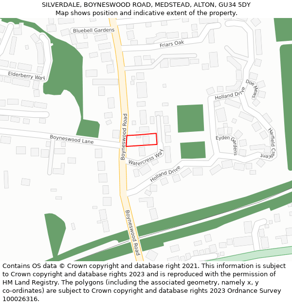 SILVERDALE, BOYNESWOOD ROAD, MEDSTEAD, ALTON, GU34 5DY: Location map and indicative extent of plot