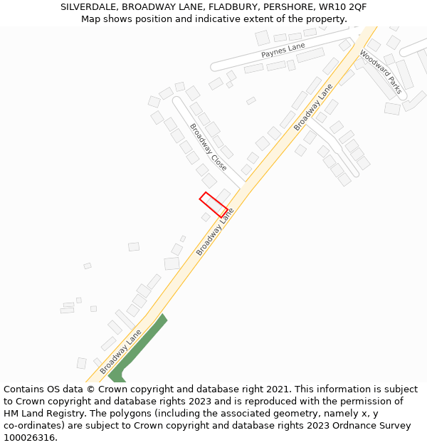 SILVERDALE, BROADWAY LANE, FLADBURY, PERSHORE, WR10 2QF: Location map and indicative extent of plot