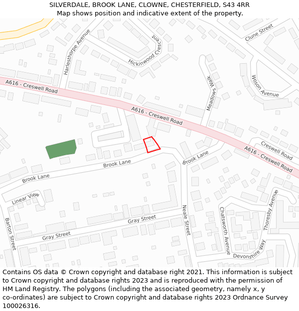 SILVERDALE, BROOK LANE, CLOWNE, CHESTERFIELD, S43 4RR: Location map and indicative extent of plot