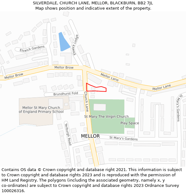 SILVERDALE, CHURCH LANE, MELLOR, BLACKBURN, BB2 7JL: Location map and indicative extent of plot