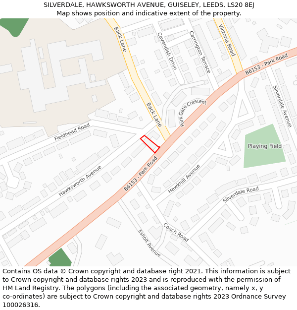 SILVERDALE, HAWKSWORTH AVENUE, GUISELEY, LEEDS, LS20 8EJ: Location map and indicative extent of plot