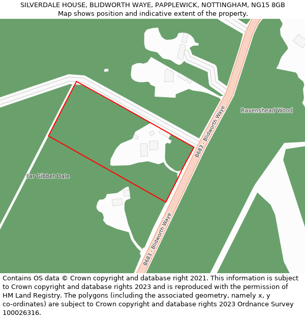 SILVERDALE HOUSE, BLIDWORTH WAYE, PAPPLEWICK, NOTTINGHAM, NG15 8GB: Location map and indicative extent of plot