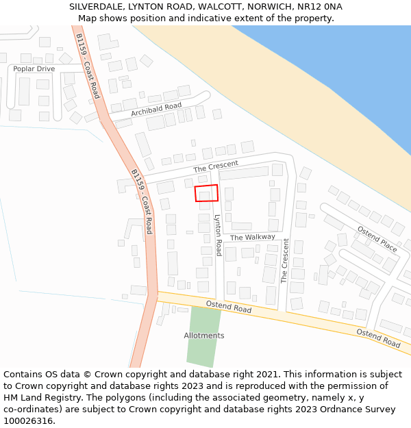 SILVERDALE, LYNTON ROAD, WALCOTT, NORWICH, NR12 0NA: Location map and indicative extent of plot