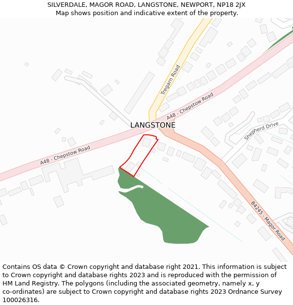 SILVERDALE, MAGOR ROAD, LANGSTONE, NEWPORT, NP18 2JX: Location map and indicative extent of plot