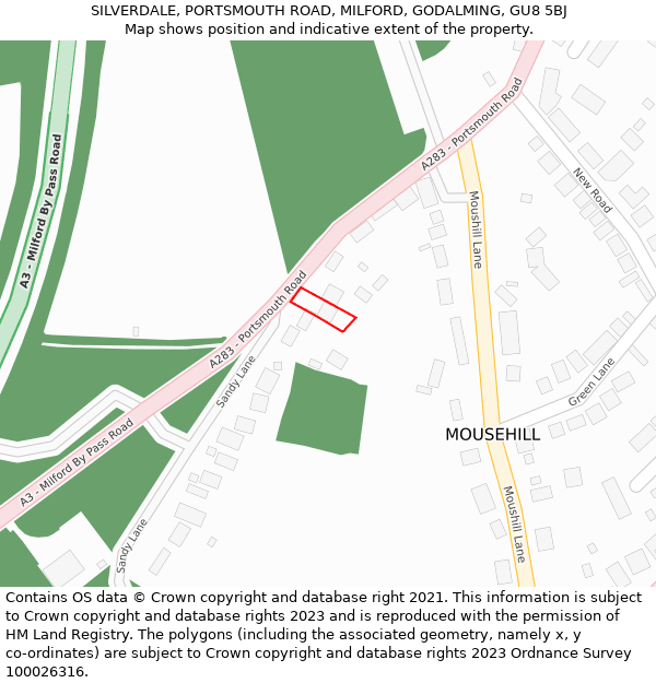 SILVERDALE, PORTSMOUTH ROAD, MILFORD, GODALMING, GU8 5BJ: Location map and indicative extent of plot