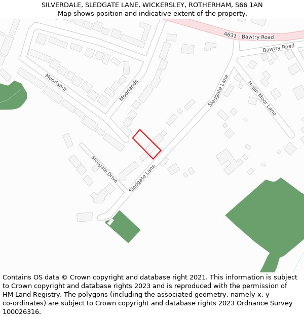 SILVERDALE, SLEDGATE LANE, WICKERSLEY, ROTHERHAM, S66 1AN: Location map and indicative extent of plot