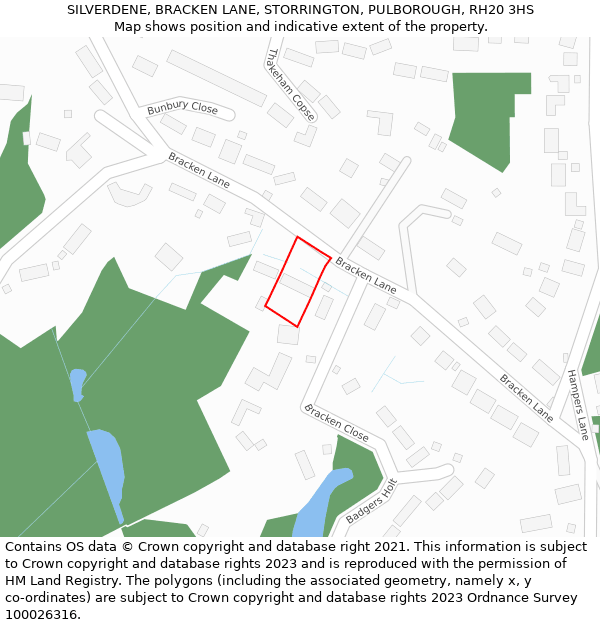 SILVERDENE, BRACKEN LANE, STORRINGTON, PULBOROUGH, RH20 3HS: Location map and indicative extent of plot