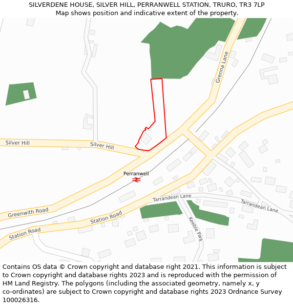 SILVERDENE HOUSE, SILVER HILL, PERRANWELL STATION, TRURO, TR3 7LP: Location map and indicative extent of plot