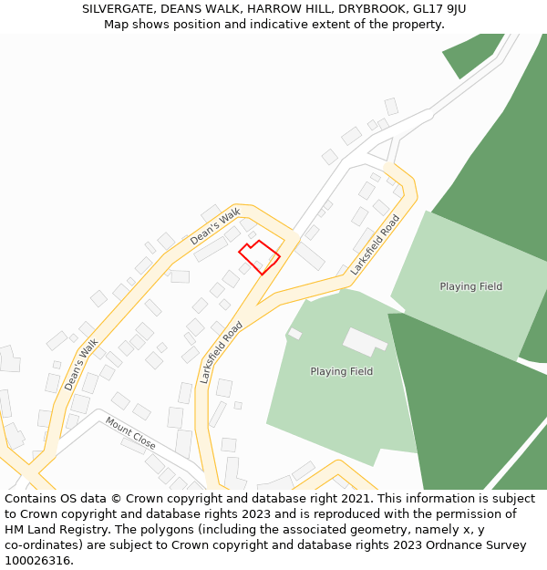 SILVERGATE, DEANS WALK, HARROW HILL, DRYBROOK, GL17 9JU: Location map and indicative extent of plot