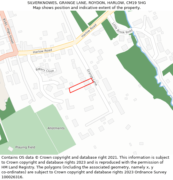 SILVERKNOWES, GRANGE LANE, ROYDON, HARLOW, CM19 5HG: Location map and indicative extent of plot