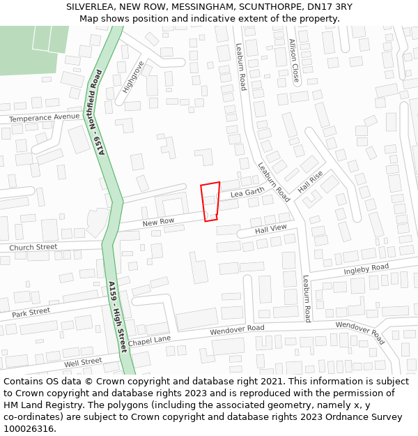 SILVERLEA, NEW ROW, MESSINGHAM, SCUNTHORPE, DN17 3RY: Location map and indicative extent of plot