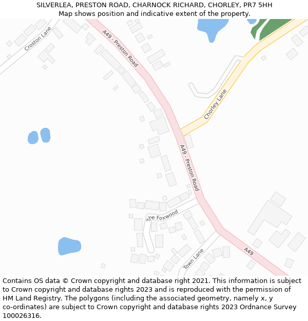 SILVERLEA, PRESTON ROAD, CHARNOCK RICHARD, CHORLEY, PR7 5HH: Location map and indicative extent of plot