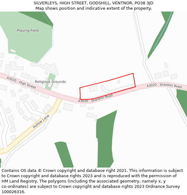 SILVERLEYS, HIGH STREET, GODSHILL, VENTNOR, PO38 3JD: Location map and indicative extent of plot