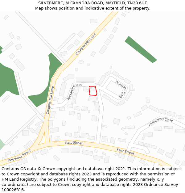 SILVERMERE, ALEXANDRA ROAD, MAYFIELD, TN20 6UE: Location map and indicative extent of plot