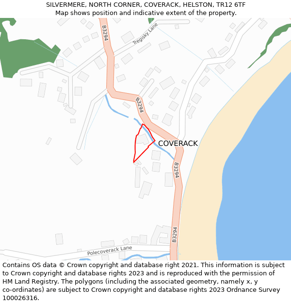 SILVERMERE, NORTH CORNER, COVERACK, HELSTON, TR12 6TF: Location map and indicative extent of plot