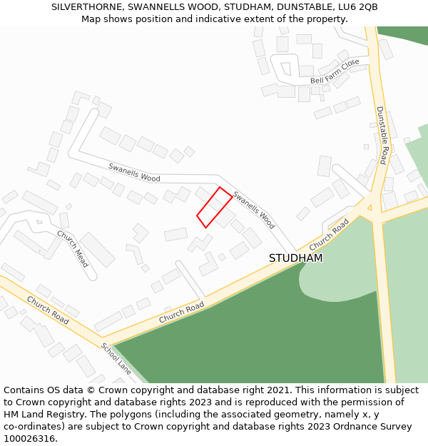 SILVERTHORNE, SWANNELLS WOOD, STUDHAM, DUNSTABLE, LU6 2QB: Location map and indicative extent of plot