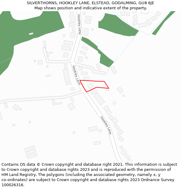 SILVERTHORNS, HOOKLEY LANE, ELSTEAD, GODALMING, GU8 6JE: Location map and indicative extent of plot