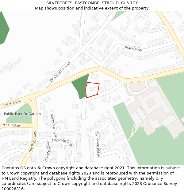 SILVERTREES, EASTCOMBE, STROUD, GL6 7DY: Location map and indicative extent of plot