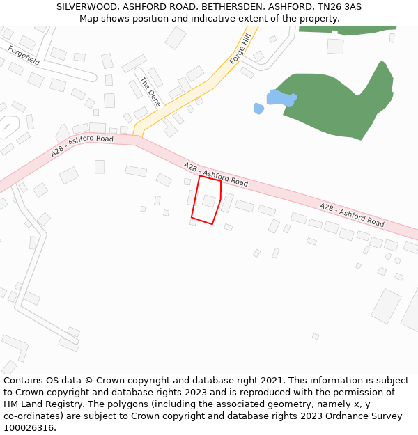 SILVERWOOD, ASHFORD ROAD, BETHERSDEN, ASHFORD, TN26 3AS: Location map and indicative extent of plot