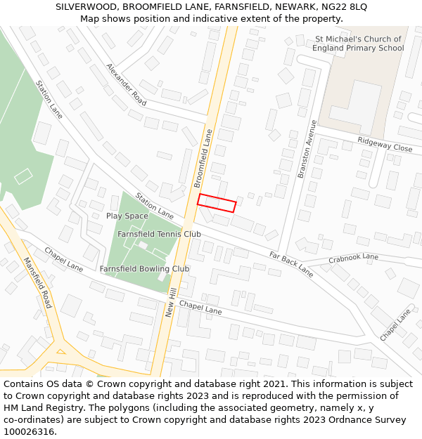 SILVERWOOD, BROOMFIELD LANE, FARNSFIELD, NEWARK, NG22 8LQ: Location map and indicative extent of plot