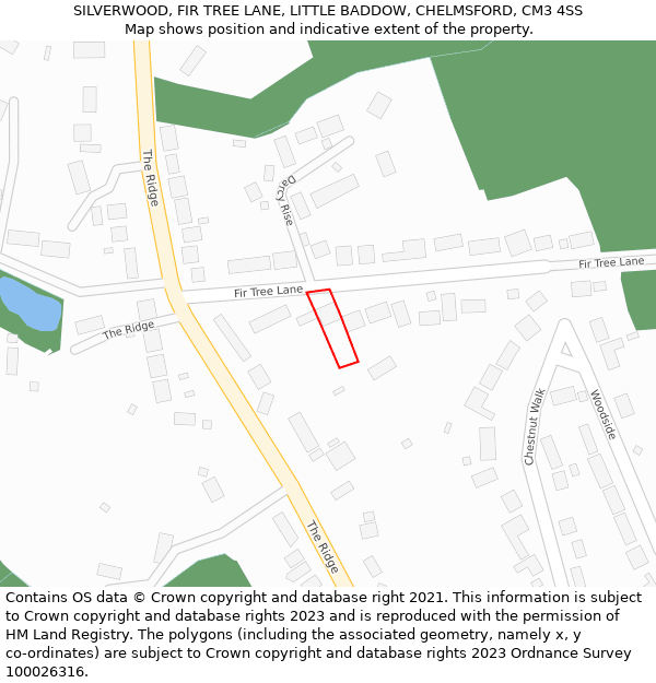 SILVERWOOD, FIR TREE LANE, LITTLE BADDOW, CHELMSFORD, CM3 4SS: Location map and indicative extent of plot