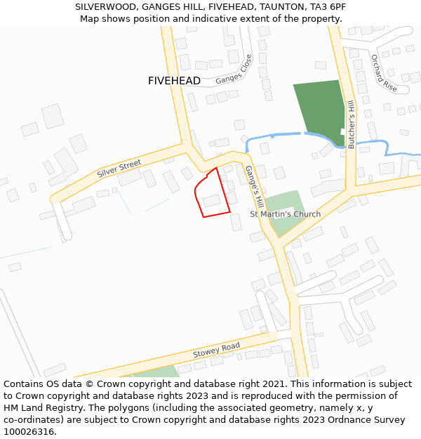 SILVERWOOD, GANGES HILL, FIVEHEAD, TAUNTON, TA3 6PF: Location map and indicative extent of plot